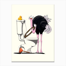 Ostrich Trying To Use The Toilet Canvas Print