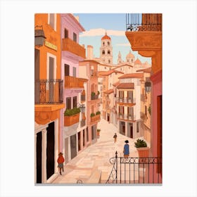 Valencia Spain 4 Vintage Pink Travel Illustration Canvas Print