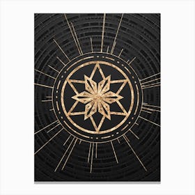 Geometric Glyph Symbol in Gold with Radial Array Lines on Dark Gray n.0116 Canvas Print