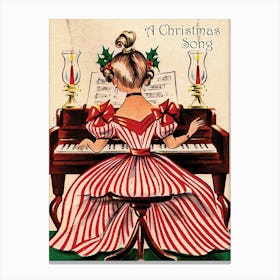 Christmas Song, Young Woman Is Playing A Piano In Long Victorian Dress Canvas Print