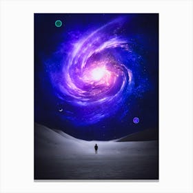 Silhouette In Front Purple Galaxy Canvas Print