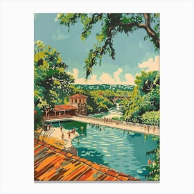 Barton Springs Pool Austin Texas Colourful Blockprint 2 Canvas Print