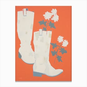 A Painting Of Cowboy Boots With White Flowers, Pop Art Style 3 Canvas Print