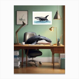 Whale Sitting At Desk Drawing Square Art Print Canvas Print