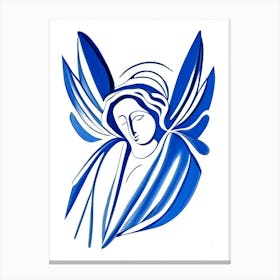 Angel Symbol Blue And White Line Drawing Canvas Print
