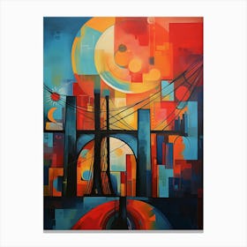 New York City III, Avant Garde Modern Abstract Vibrant Painting in Cubism Style Canvas Print