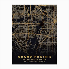 Grand Prairie Texas USA Black And Gold Map Canvas Print