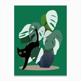 Black Cat In Pot Canvas Print