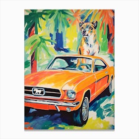 Ford Mustang Vintage Car With A Dog, Matisse Style Painting 1 Canvas Print