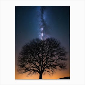 Tree In The Night Sky and dawn Canvas Print