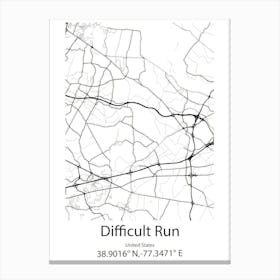 Difficult Run,United States Minimalist Map 1 Canvas Print