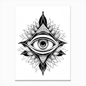 The Ajna Chakra, Symbol, Third Eye Simple Black & White Illustration 2 Canvas Print