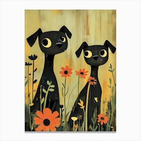 Black Dogs In The Meadow Canvas Print