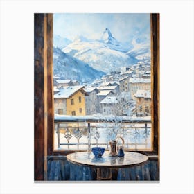 Winter Cityscape Zermatt Switzerland 3 Canvas Print