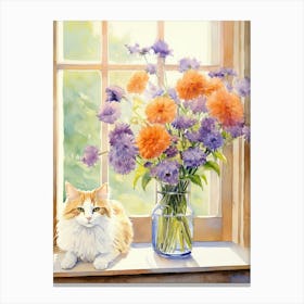 Cat With Daises Flowers Watercolor Mothers Day Valentines 6 Canvas Print