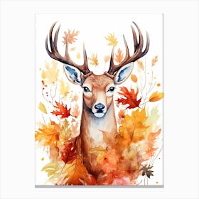 A Deer Watercolour In Autumn Colours 3 Canvas Print