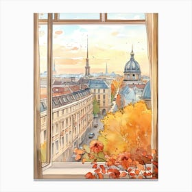 Window View Of Berlin Germany In Autumn Fall, Watercolour 3 Canvas Print