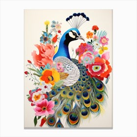 Bird With A Flower Crown Peacock 3 Canvas Print