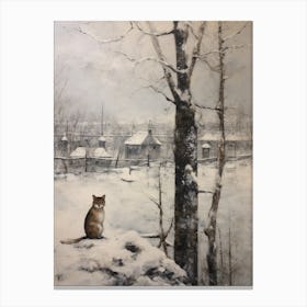 Vintage Winter Animal Painting Stoat Canvas Print