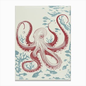 Octopus Making Bubbles Linocut Inspired 2 Canvas Print