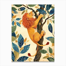African Lion Climbing A Tree Illustration 2 Canvas Print