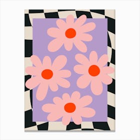 Flowers on Checkered Background Canvas Print