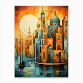 City of Venice at Sunset, Vibrant Colorful Abstract Painting in Cubism Style Canvas Print