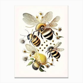 Buzzing Bees 1 Vintage Canvas Print
