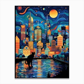 Melbourne, Australia Skyline With A Cat 2 Canvas Print