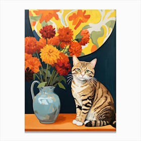 Marigold Flower Vase And A Cat, A Painting In The Style Of Matisse 6 Canvas Print