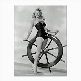 Rita Hayworth And Ships Wheel Canvas Print