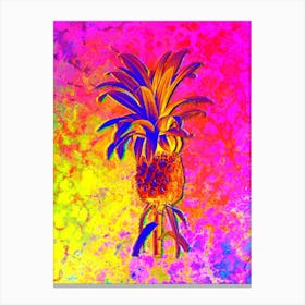 Pineapple Botanical in Acid Neon Pink Green and Blue 1 Canvas Print