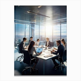 Conference Room Filled With Four Youthful Adults Two Women Two Men Engrossed In Team Strategy Do (2) Canvas Print