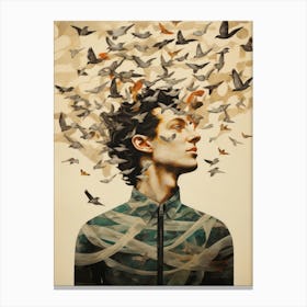 Man With Birds In His Head Canvas Print