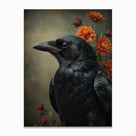 Crow with Flowers 7 Canvas Print