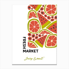 Fresh Market Watermelon Poster, Fruit Basket Wall Art, Exotic Tropical Fruit Decor, Farmers Market Print, Housewarming Gift Canvas Print