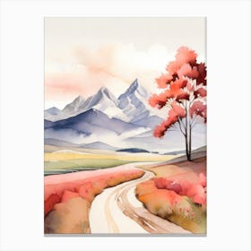 Tranquil Mountains In Minimalist Watercolor Vertical Composition 15 Canvas Print