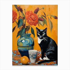 Bluebell Flower Vase And A Cat, A Painting In The Style Of Matisse 1 Canvas Print