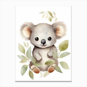 Koala Watercolour In Autumn Colours 3 Canvas Print