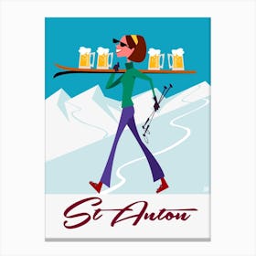 St Anton Ski Poster Teal & Mint Canvas Print