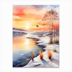 Winter Landscape Watercolor Painting . 1 1 Canvas Print