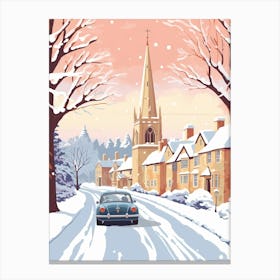 Vintage Winter Travel Illustration Cotswolds United Kingdom 1 Canvas Print