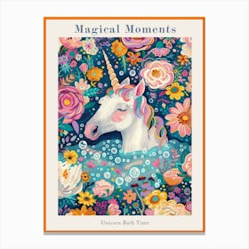 Unicorn In A Bubble Bath Spring Floral Poster Canvas Print