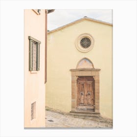 Florence, Italy I Vintage pastel door photography at church in the streets of the Tuscan countryside italian village of Fiesole to enjoy La Dolce Vita in Rome, Venice or Naples with a retro vintage aesthetic Canvas Print