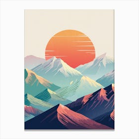 Retro Sunset Over Mountain Peaks Canvas Print