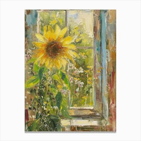 Sunflower Flowers On A Cottage Window 3 Canvas Print