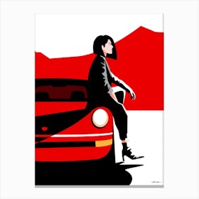 Woman sitting on a Classic Porsche 911 - carmine red - vintage retro Canvas Print