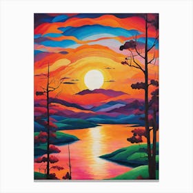 Sunset Over Lake Canvas Print