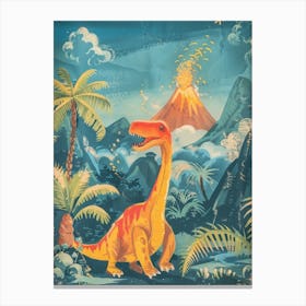 Dinosaur & A Volcano Illustration 2 Canvas Print