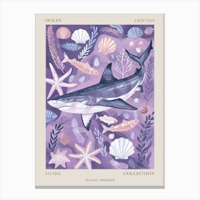 Purple Pelagic Thresher Shark Illustration Poster Canvas Print